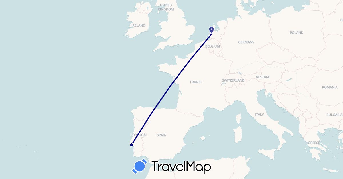 TravelMap itinerary: driving in Netherlands, Portugal (Europe)